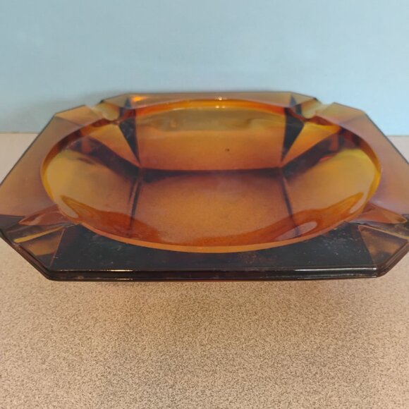 Viking Glass Vintage Amber Ashtray MCM - Picture 4 of 4